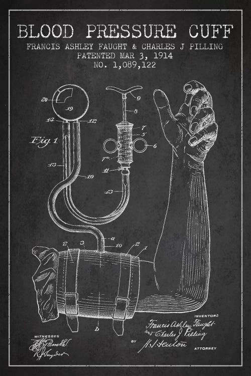 Blood Pressure Charcoal Patent Blueprint by Aged Pixel wall art