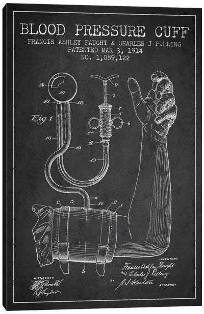 Blood Pressure Charcoal Patent Blueprint Canvas Art Print - Aged Pixel: Medical & Dental