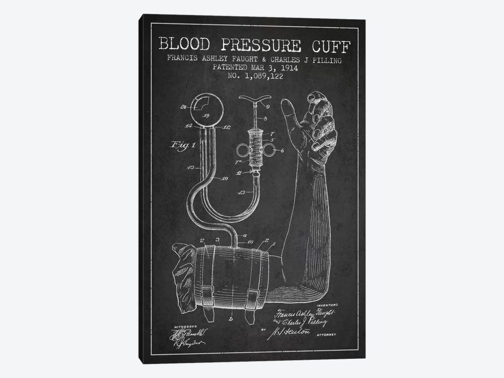 Blood Pressure Charcoal Patent Blueprint by Aged Pixel 1-piece Canvas Art Print