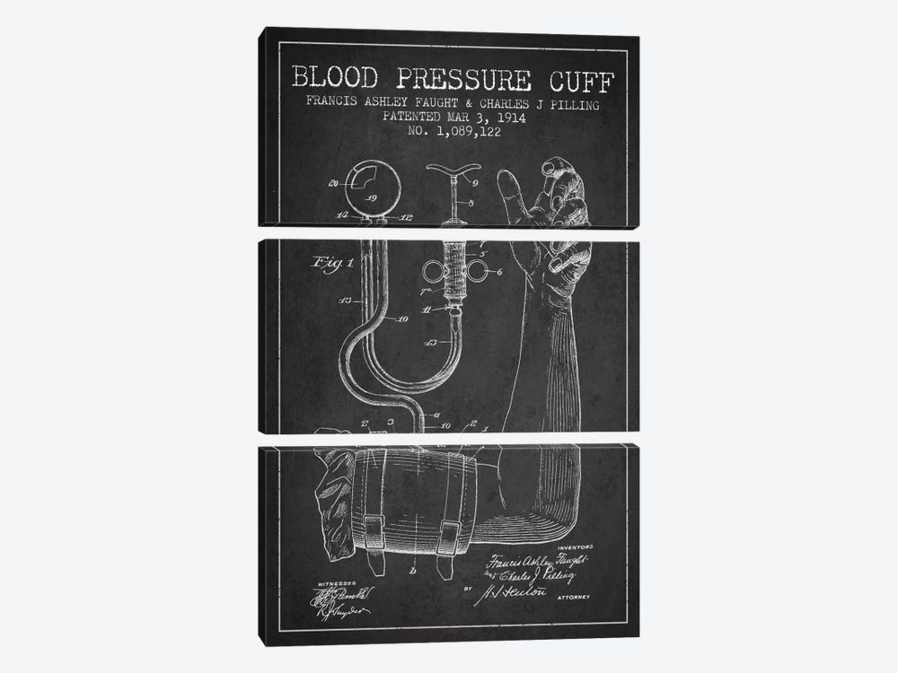 Blood Pressure Charcoal Patent Blueprint by Aged Pixel 3-piece Canvas Art Print
