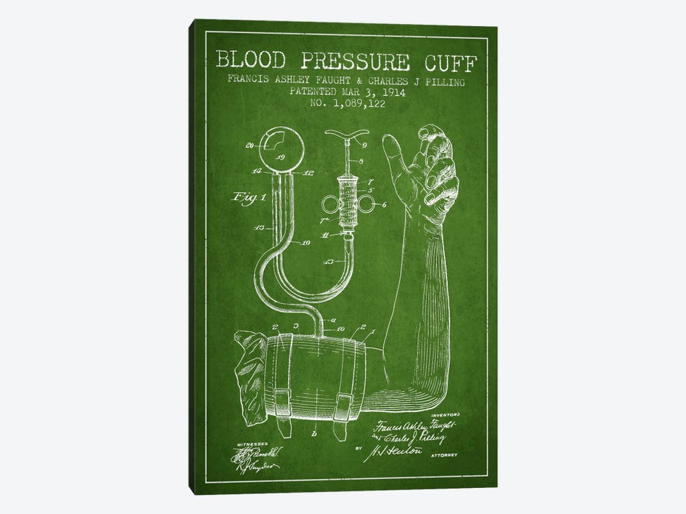 Blood Pressure Green Patent Blueprint by Aged Pixel 1-piece Canvas Artwork