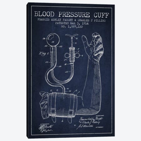 Blood Pressure Navy Blue Patent Blueprint Canvas Print #ADP1676} by Aged Pixel Canvas Artwork