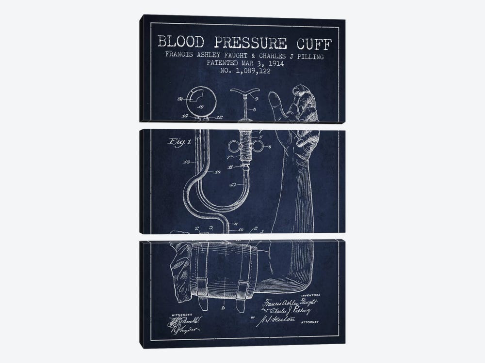 Blood Pressure Navy Blue Patent Blueprint by Aged Pixel 3-piece Art Print