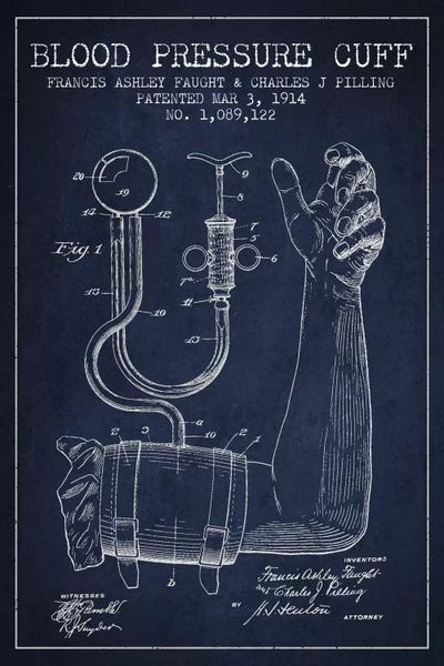 Aged Pixel: Blood Pressure Navy Blue Patent Blueprint by Aged Pixel