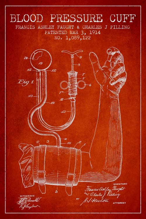 Blood Pressure Red Patent Blueprint by Aged Pixel wall art