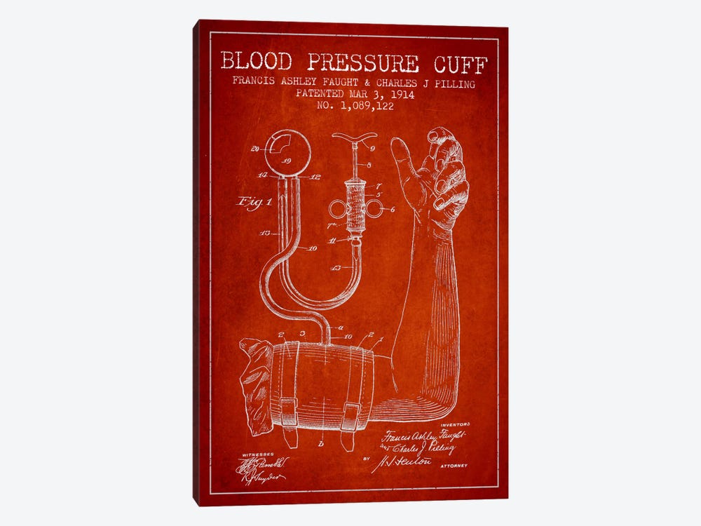 Blood Pressure Red Patent Blueprint by Aged Pixel 1-piece Canvas Wall Art