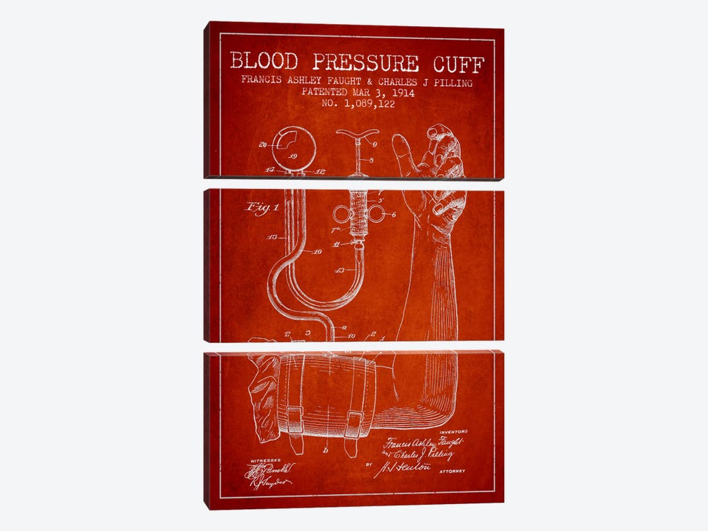 Blood Pressure Red Patent Blueprint by Aged Pixel 3-piece Canvas Wall Art