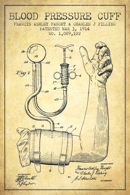 Blood Pressure Vintage Patent Blueprint by Aged Pixel wall art