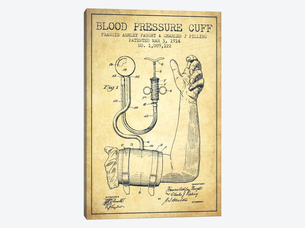 Blood Pressure Vintage Patent Blueprint by Aged Pixel 1-piece Canvas Art Print