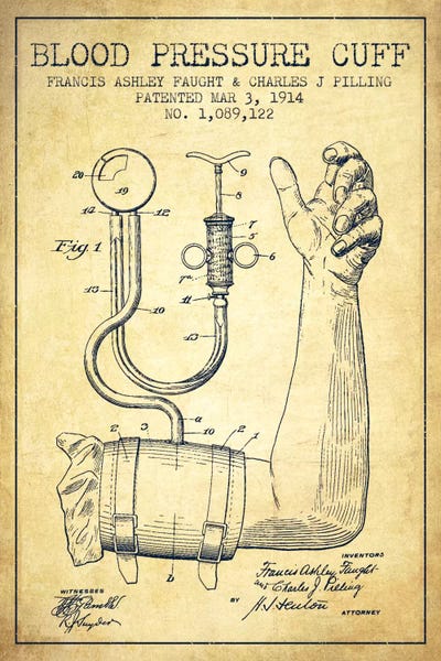 Aged Pixel: Blood Pressure Vintage Patent Blueprint by Aged Pixel