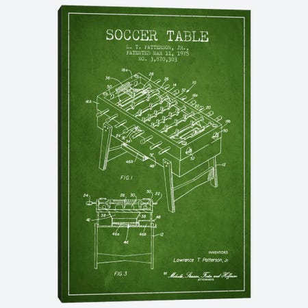 Soccer Table Green Patent Blueprint Canvas Print #ADP167} by Aged Pixel Canvas Art Print