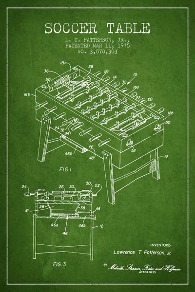 Toy & Game Blueprints: Soccer Table Green Patent Blueprint by Aged Pixel