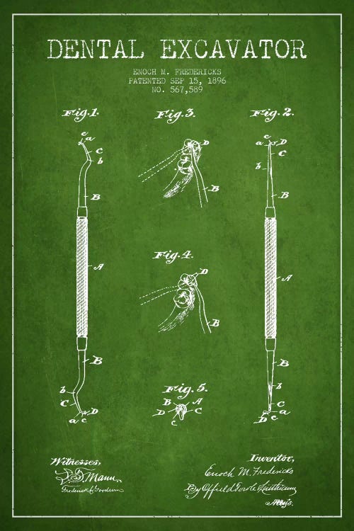 Dental Green Patent Blueprint by Aged Pixel wall art