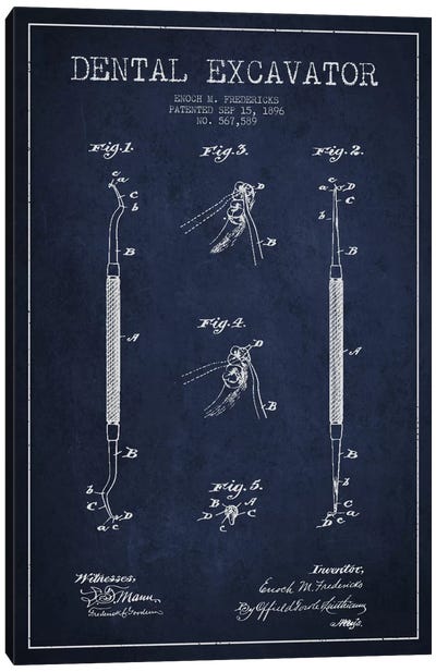 Dental Navy Blue Patent Blueprint Canvas Art Print - Aged Pixel: Medical & Dental
