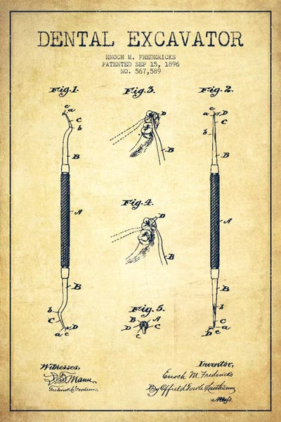 Medical & Dental Blueprints: Dental Vintage Patent Blueprint by Aged Pixel