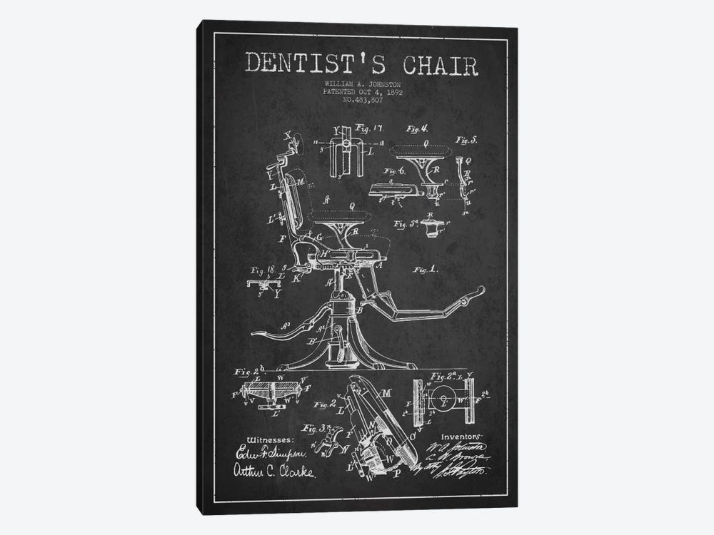 Dentist Chair Charcoal Patent Blueprint by Aged Pixel 1-piece Canvas Wall Art