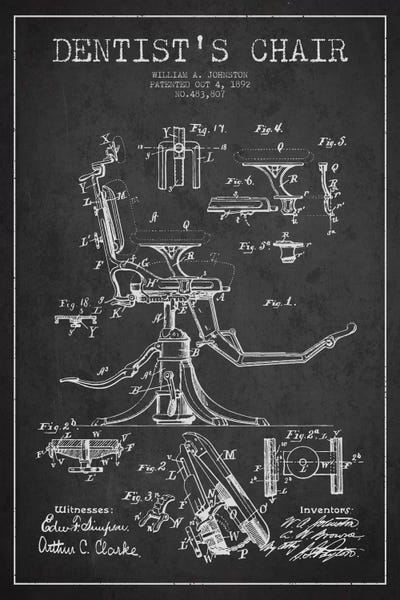 Aged Pixel: Dentist Chair Charcoal Patent Blueprint by Aged Pixel