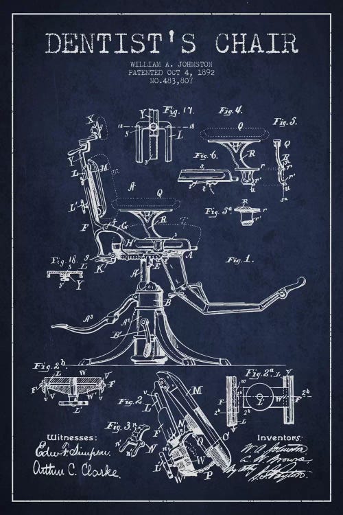 Dentist Chair Navy Blue Patent Blueprint