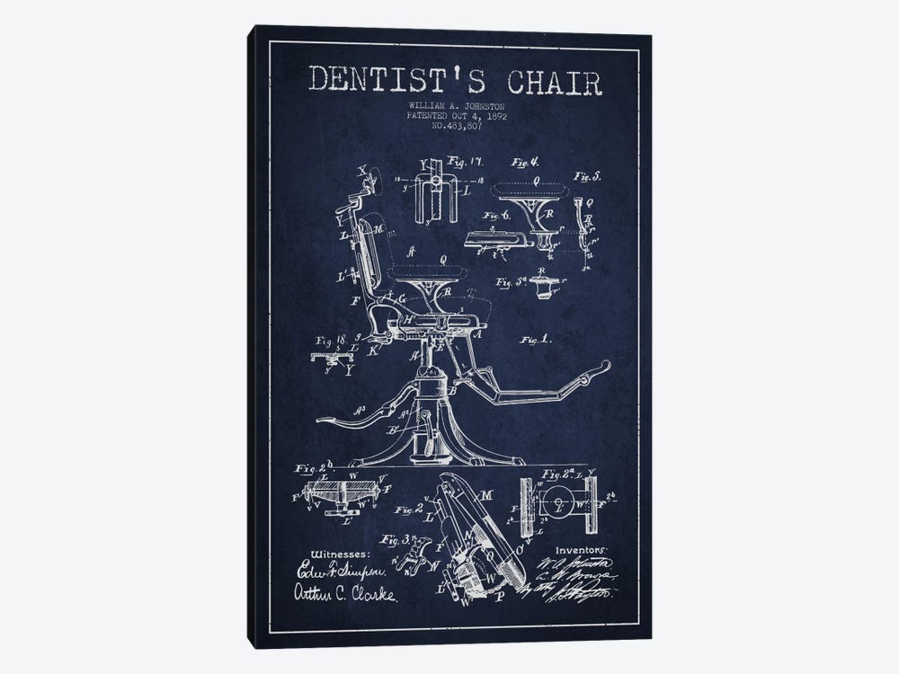 Dentist Chair Navy Blue Patent Blueprint by Aged Pixel 1-piece Canvas Artwork