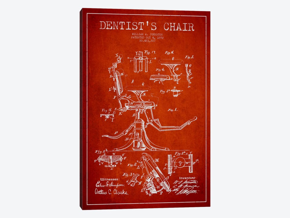 Dentist Chair Red Patent Blueprint by Aged Pixel 1-piece Canvas Print