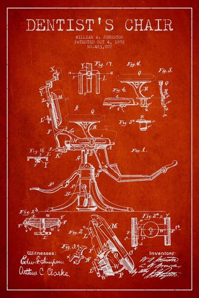 Medical & Dental Blueprints: Dentist Chair Red Patent Blueprint by Aged Pixel