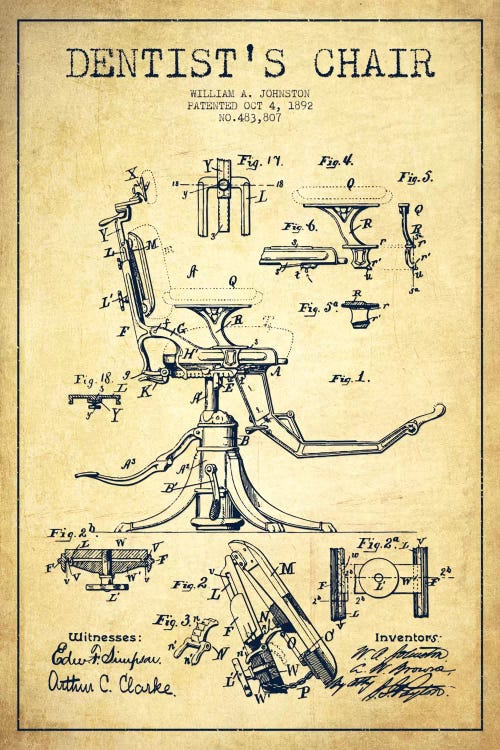 Dentist Chair Vintage Patent Blueprint