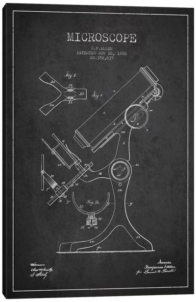 Microscope Charcoal Patent Blueprint Canvas Art Print - Medical & Dental Blueprints