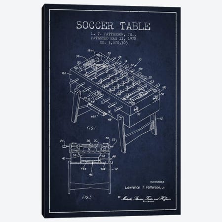 Soccer Table Navy Blue Patent Blueprint Canvas Print #ADP168} by Aged Pixel Canvas Artwork