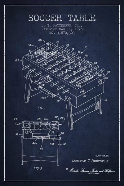 Soccer: Soccer Table Navy Blue Patent Blueprint by Aged Pixel