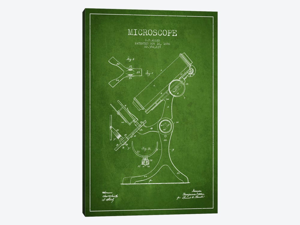 Microscope Green Patent Blueprint by Aged Pixel 1-piece Art Print