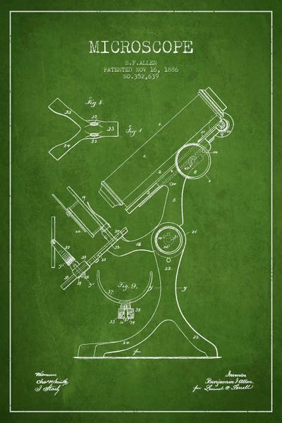 Medical & Dental Blueprints: Microscope Green Patent Blueprint by Aged Pixel