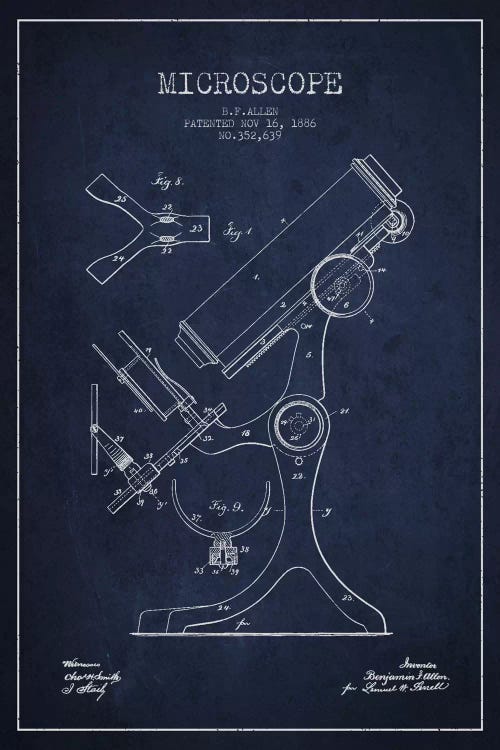 Microscope Navy Blue Patent Blueprint