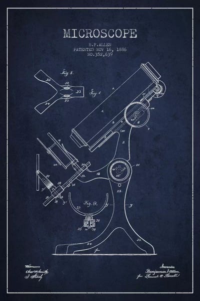 Medical & Dental Blueprints: Microscope Navy Blue Patent Blueprint by Aged Pixel
