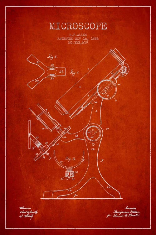 Microscope Red Patent Blueprint