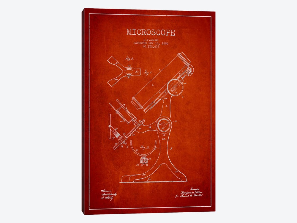 Microscope Red Patent Blueprint by Aged Pixel 1-piece Canvas Print