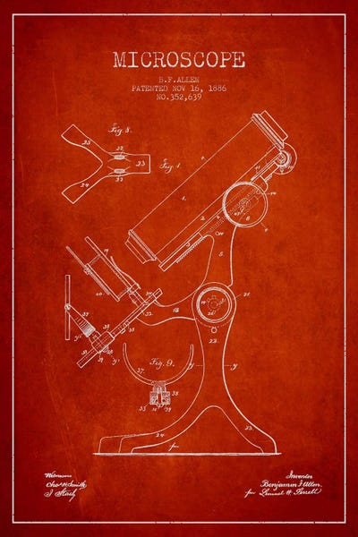 Medical & Dental Blueprints: Microscope Red Patent Blueprint by Aged Pixel