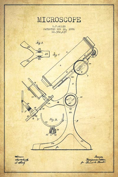 Microscope Vintage Patent Blueprint by Aged Pixel canvas print