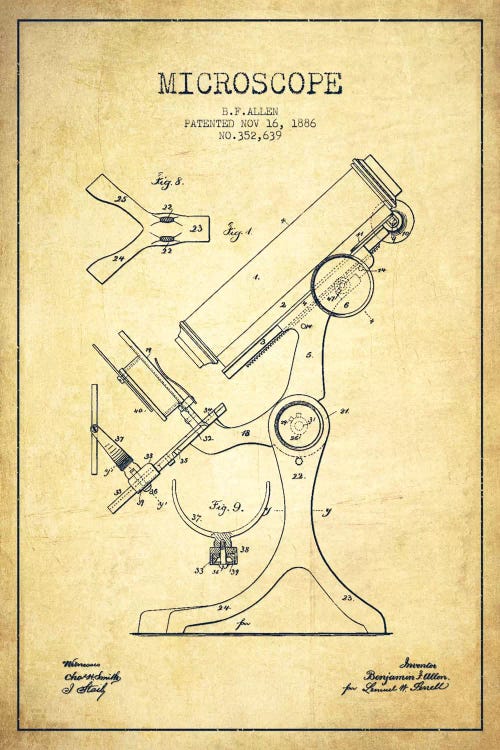 Microscope Vintage Patent Blueprint by Aged Pixel wall art
