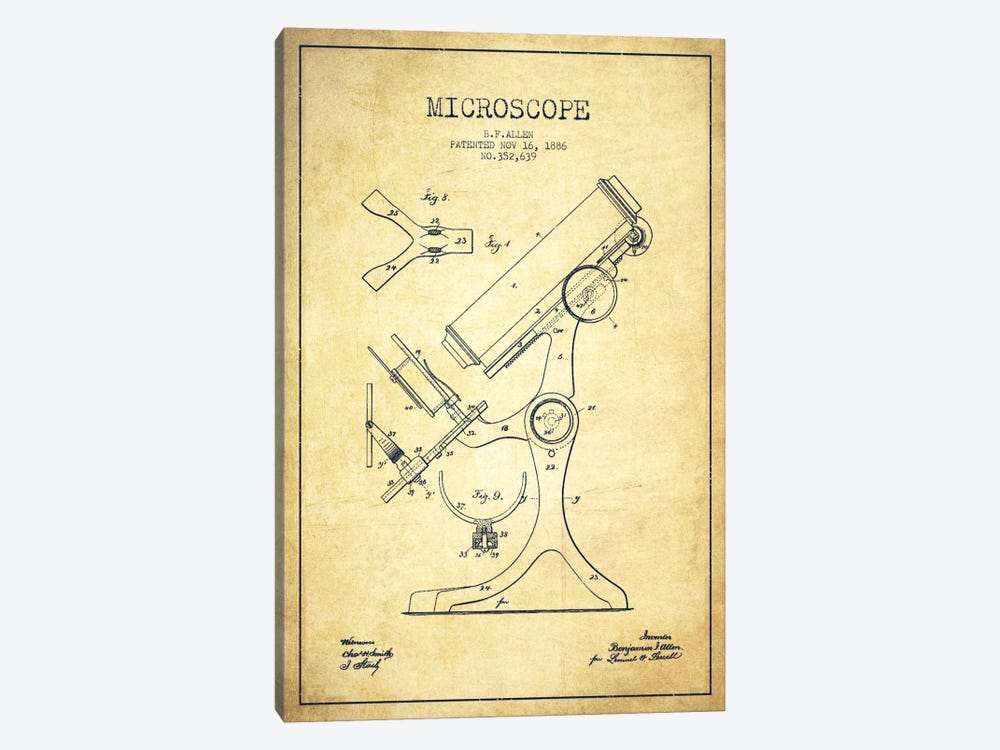 Microscope Vintage Patent Blueprint by Aged Pixel 1-piece Canvas Art