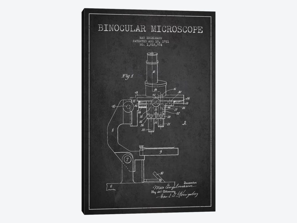 Microscope Charcoal Patent Blueprint by Aged Pixel 1-piece Canvas Art Print
