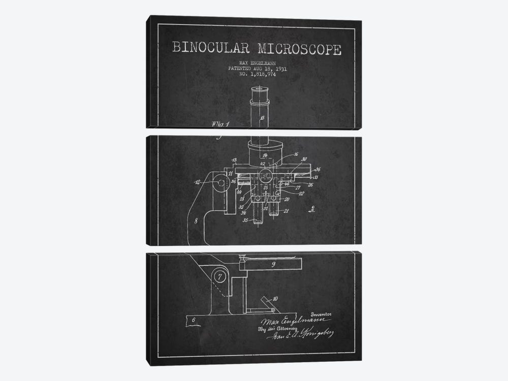 Microscope Charcoal Patent Blueprint by Aged Pixel 3-piece Canvas Print