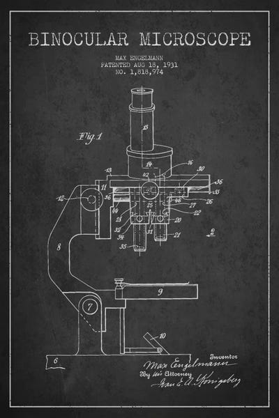 Medical & Dental Blueprints: Microscope Charcoal Patent Blueprint by Aged Pixel