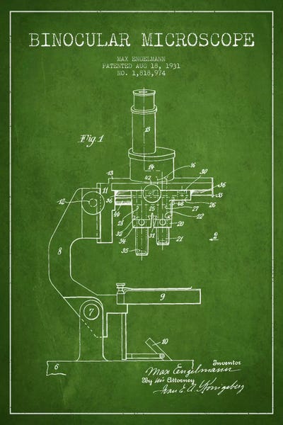 Microscope Green Patent Blueprint by Aged Pixel framed wall art