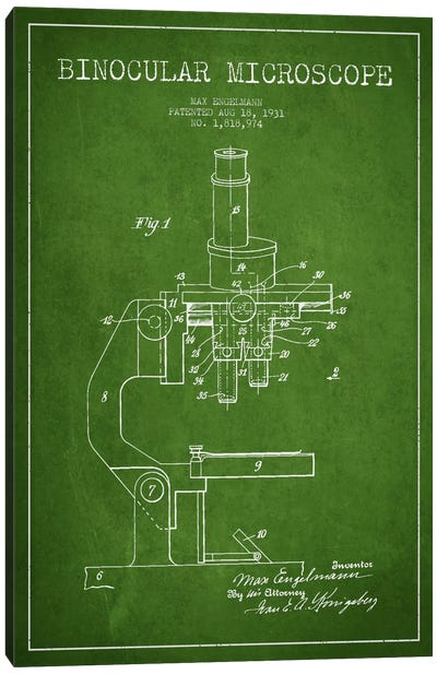Microscope Green Patent Blueprint Canvas Art Print