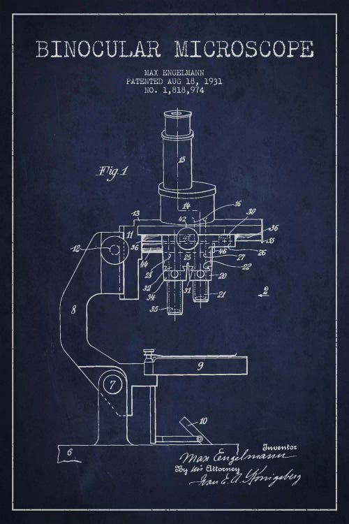 Microscope Navy Blue Patent Blueprint