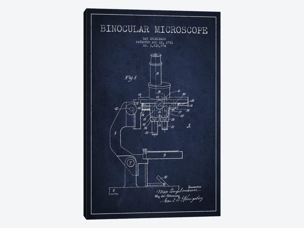 Microscope Navy Blue Patent Blueprint by Aged Pixel 1-piece Art Print
