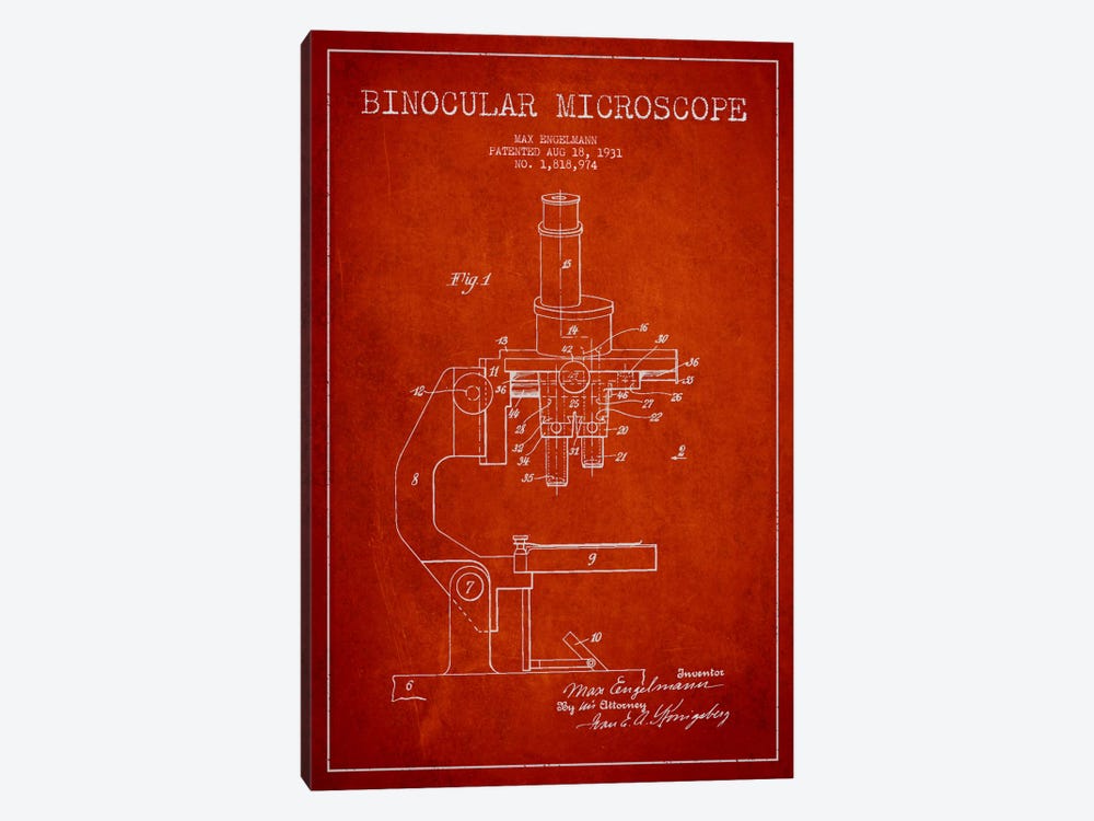 Microscope Red Patent Blueprint by Aged Pixel 1-piece Canvas Art