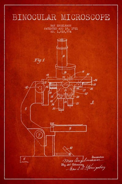 Medical & Dental Blueprints: Microscope Red Patent Blueprint by Aged Pixel