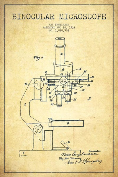 Medical & Dental Blueprints: Microscope Vintage Patent Blueprint by Aged Pixel