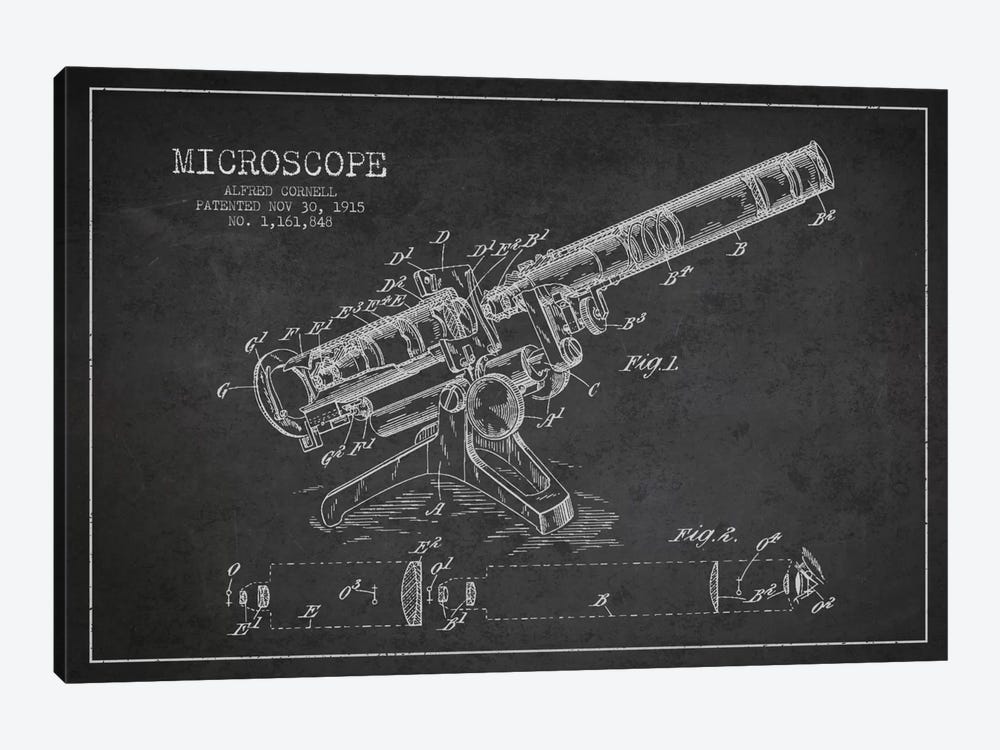 Microscope Charcoal Patent Blueprint by Aged Pixel 1-piece Canvas Art